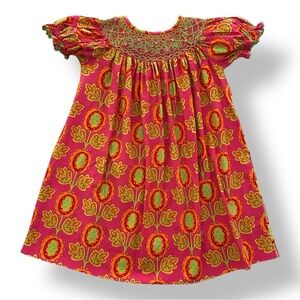 ANAVINI | Pink and Orange Floral Smocked Dress (2T)